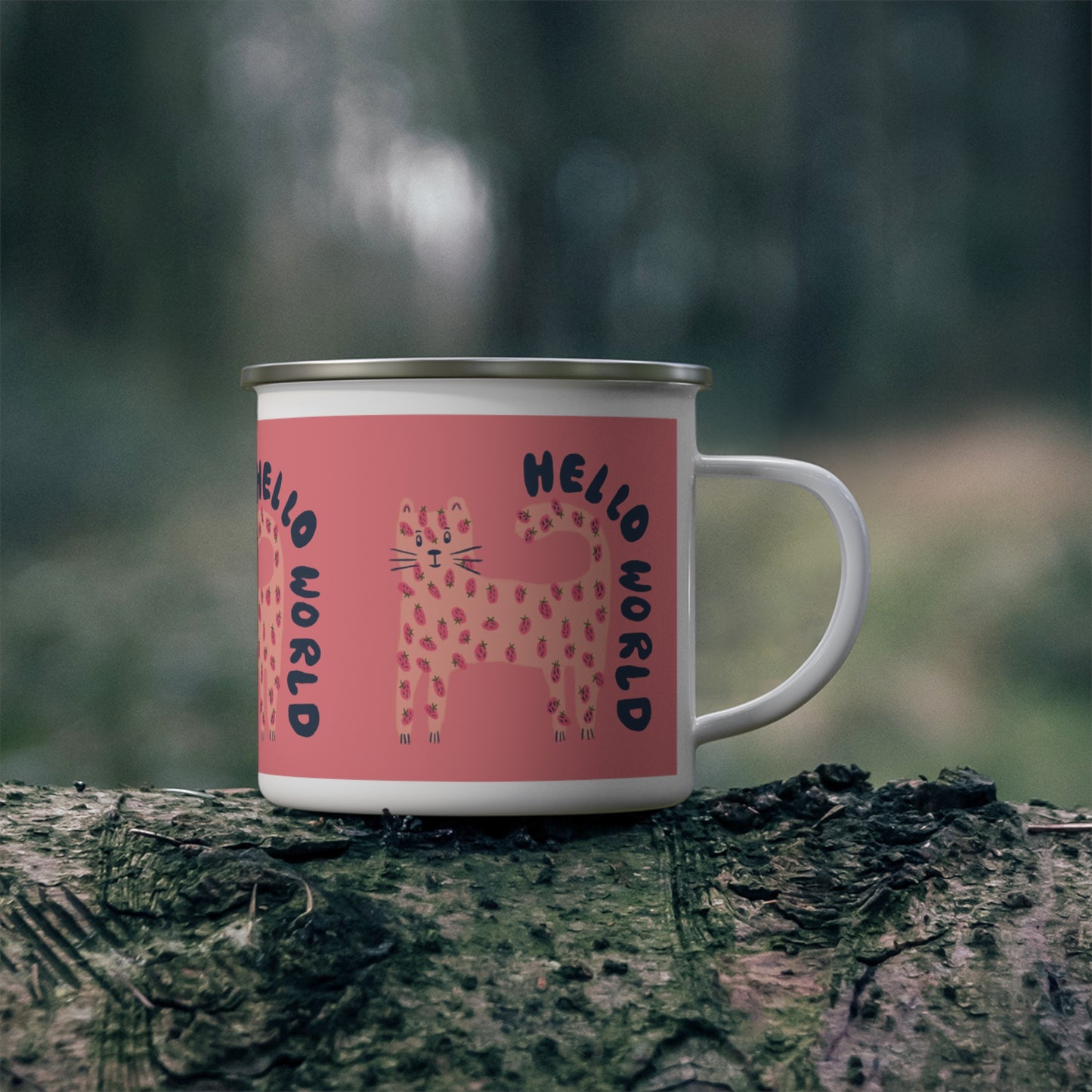 Pink Hello World Camping Mug with Quirky Design, Outdoor Adventure Mug, Unique Gift for Hikers, Summer Camping Essentials, Ice Me Theme