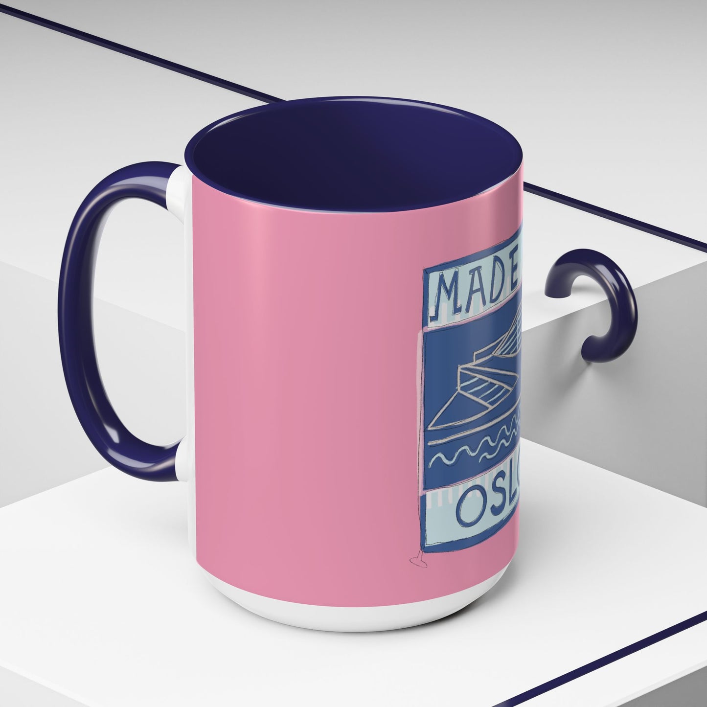Made in Oslo Accent Coffee Mug - Artistic Travel Souvenir, Unique Gift for Coffee Lovers, Home Decor, Pink Design