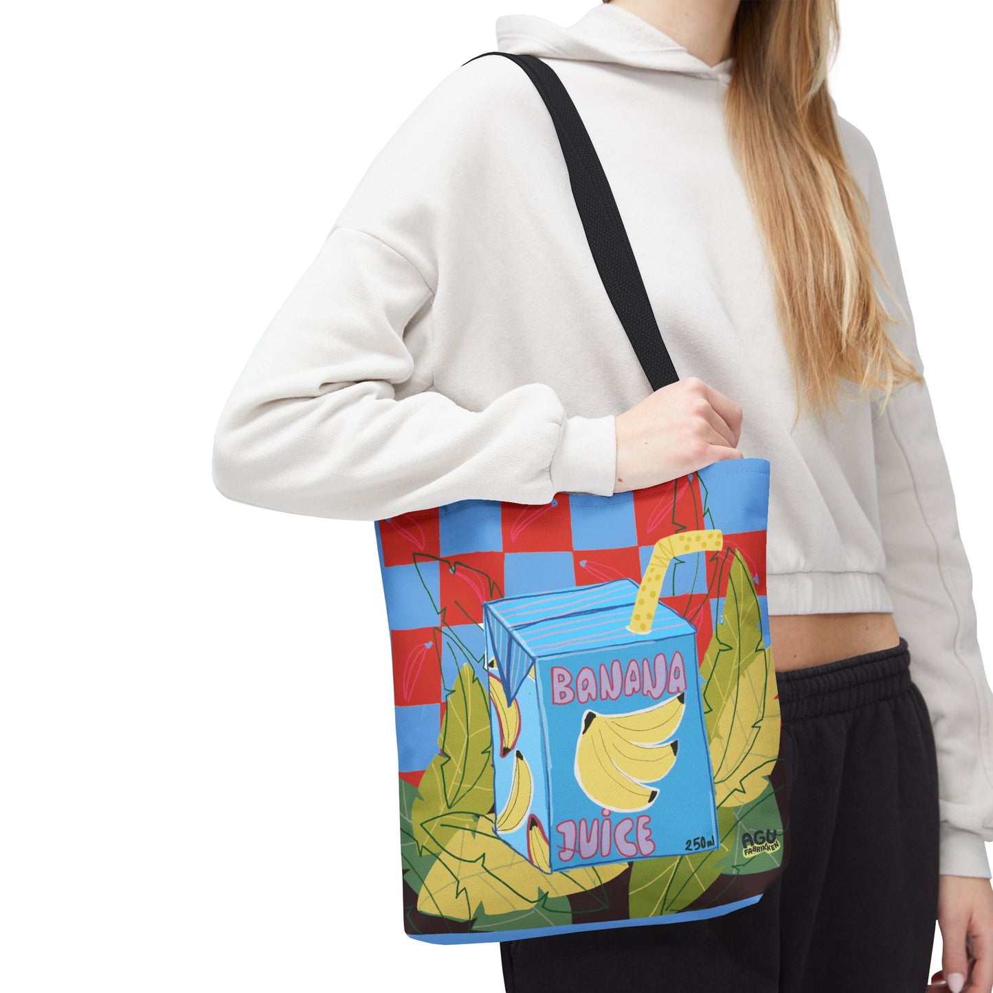 Playful Banana Juice Tote Bag, Fun Reusable Tote, Summer Beach Bag, Cute Grocery Bag, Eco-Friendly Shopping Tote