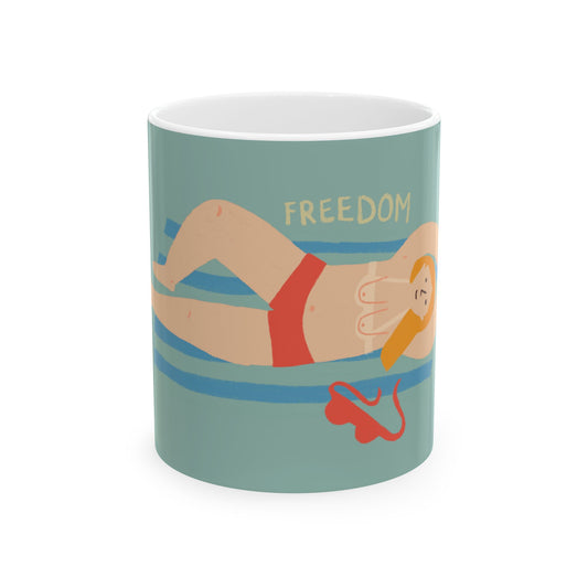 Freedom Summer Ceramic Mug - Chill Vibe Coffee Cup for Paul Lovers, Gift for Beach Days, Poolside Relaxation.
