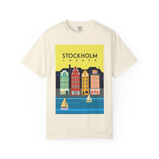 Stockholm Colorful Cityscape T-Shirt | Unisex Casual Tee, Travel Gift, Summer Wear, Urban Style
