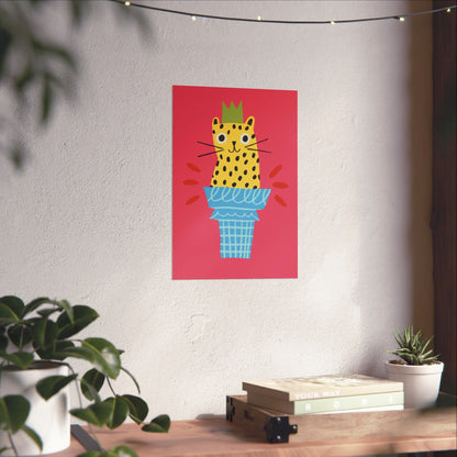 Ice Cream Cat - Vertical Posters - Fun Wall Decor, Gift for Foodies, Quirky Kitchen Art, Unique Home Decor, Pickle Lovers