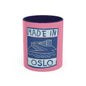 Made in Oslo Accent Coffee Mug - Artistic Travel Souvenir, Unique Gift for Coffee Lovers, Home Decor, Pink Design