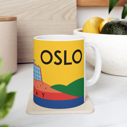 OSLO Mug for Coffee Lovers, Fun Ceramic Cup, Great for Birthdays, Housewarming, Gift for Travelers, Bright Kitchen Decor