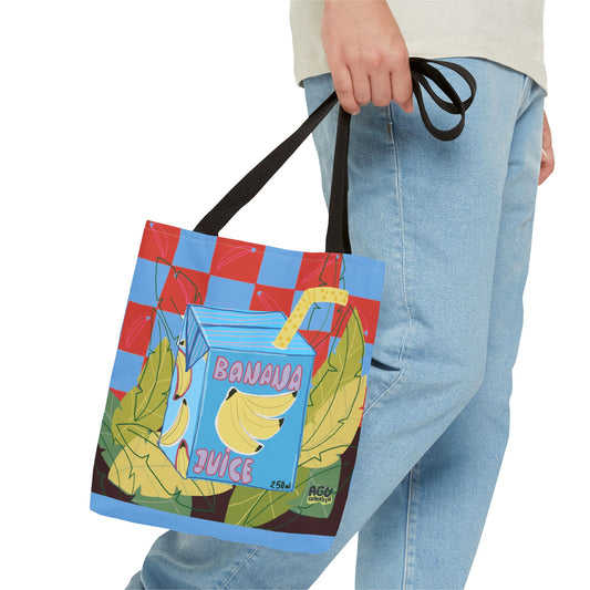 Playful Banana Juice Tote Bag, Fun Reusable Tote, Summer Beach Bag, Cute Grocery Bag, Eco-Friendly Shopping Tote