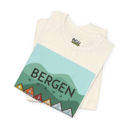 Bergen-Inspired Unisex Jersey Tee, Casual Tee, Travel Souvenir Shirt, Gift for Locals, Stylish Apparel for Everyday Wear