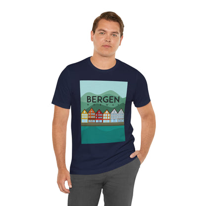 Bergen-Inspired Unisex Jersey Tee, Casual Tee, Travel Souvenir Shirt, Gift for Locals, Stylish Apparel for Everyday Wear