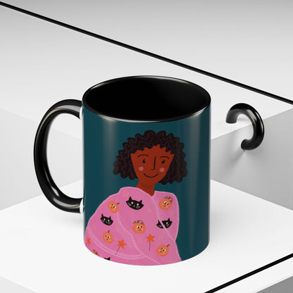 Halloween Girl -Themed Coffee Mug, Cute Gift for Cat Lovers, Perfect for Relaxing Moments, Tea Lover's Essential, Unique Home Decor