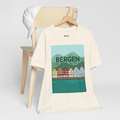 Bergen-Inspired Unisex Jersey Tee, Casual Tee, Travel Souvenir Shirt, Gift for Locals, Stylish Apparel for Everyday Wear