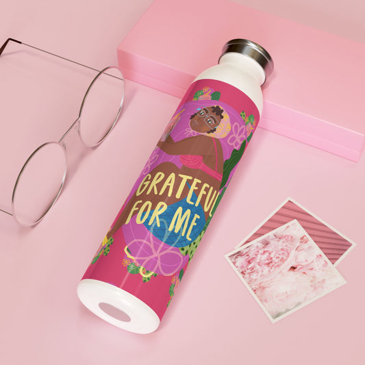 Grateful for Me Slim Water Bottle with Fun Banana Juice Design | Eco-Friendly Hydration, Gift for Kids, Summer Vibes, Fitness, Travel Mug