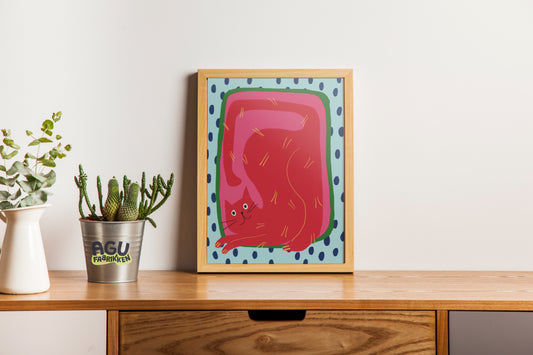 Pink Cat- Fun Wall Decor, Gift for Foodies, Quirky Kitchen Art, Unique Home Decor, Cats Lovers