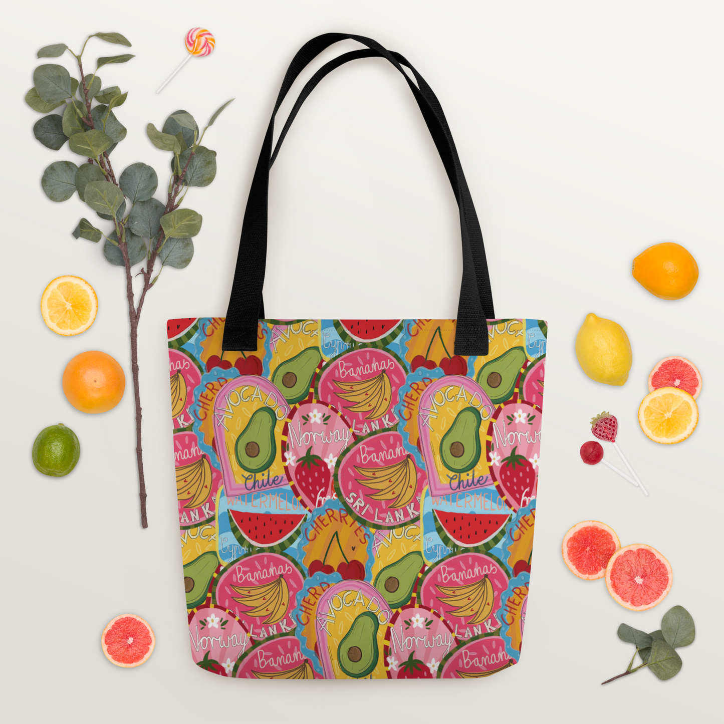 Fruit labels tote bag