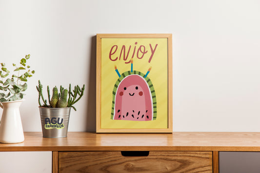 Enjoy Cake- Fun Wall Decor, Gift for Foodies, Quirky Kitchen Art, Unique Home Decor, cake Lovers