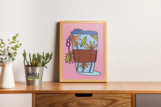 FLOWER MUG- Fun Wall Decor, Gift for Foodies, Quirky Kids Art, Unique Home Decor