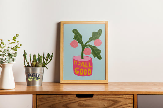 It's all Good- Fun Wall Decor, Gift for Foodies, Quirky Kitchen Art, Unique Home Decor, flower